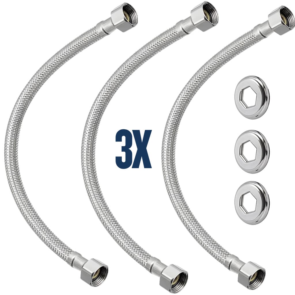 Kit 3 Engate Rabicho Flexivel Aço Inox Fêmea Fêmea 60cm 1/2