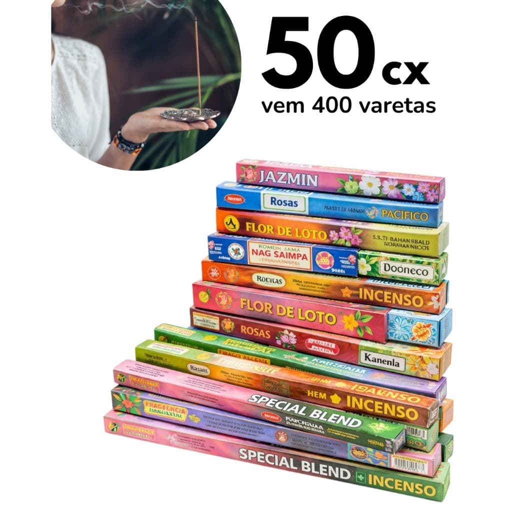 Incenso Natural Aromas Sortidos Special Blend 50 Caixas 400 Varetas Relaxamento