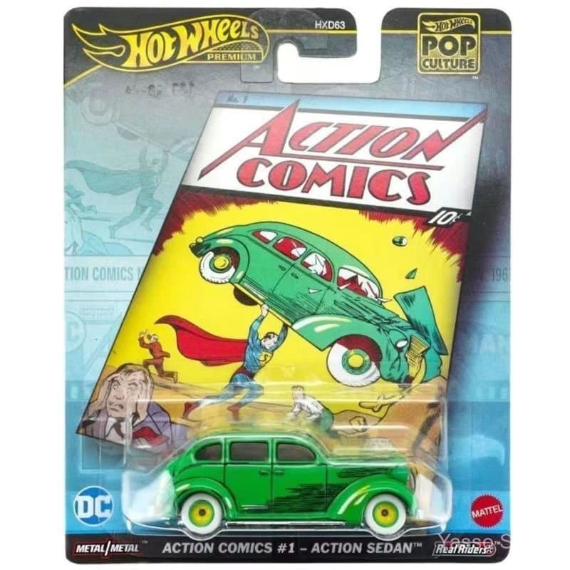 Hot Wheels HXD63 Liga Cultura Popular Superman Carro Quadrinhos Sola de Ferro Pneu de Borracha Menino Verde Clássico Car