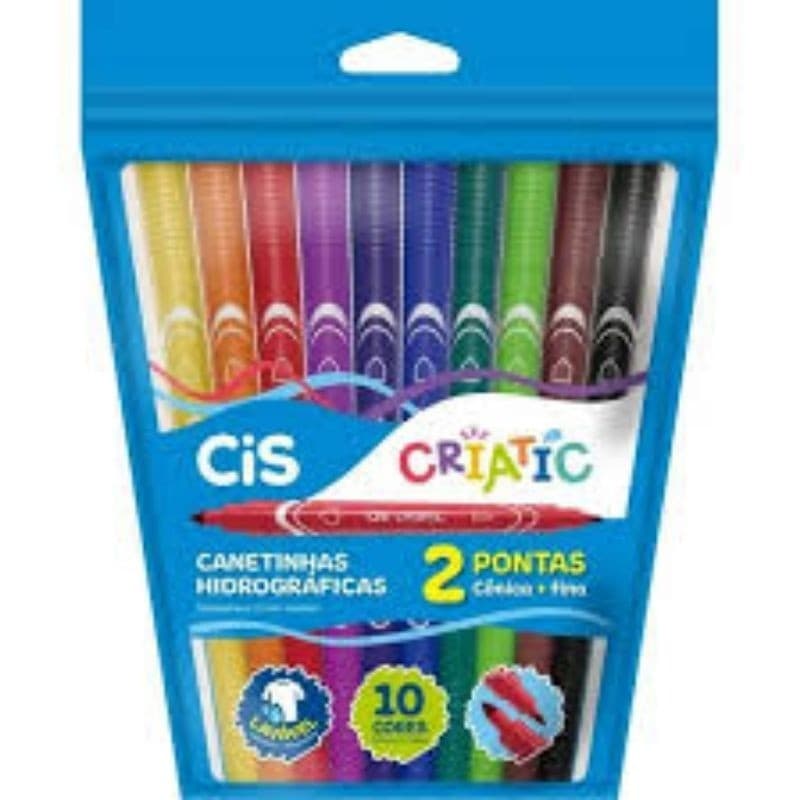 Canetinha Hidrografica Ponta Dupla 10 Cores Criatic Cis