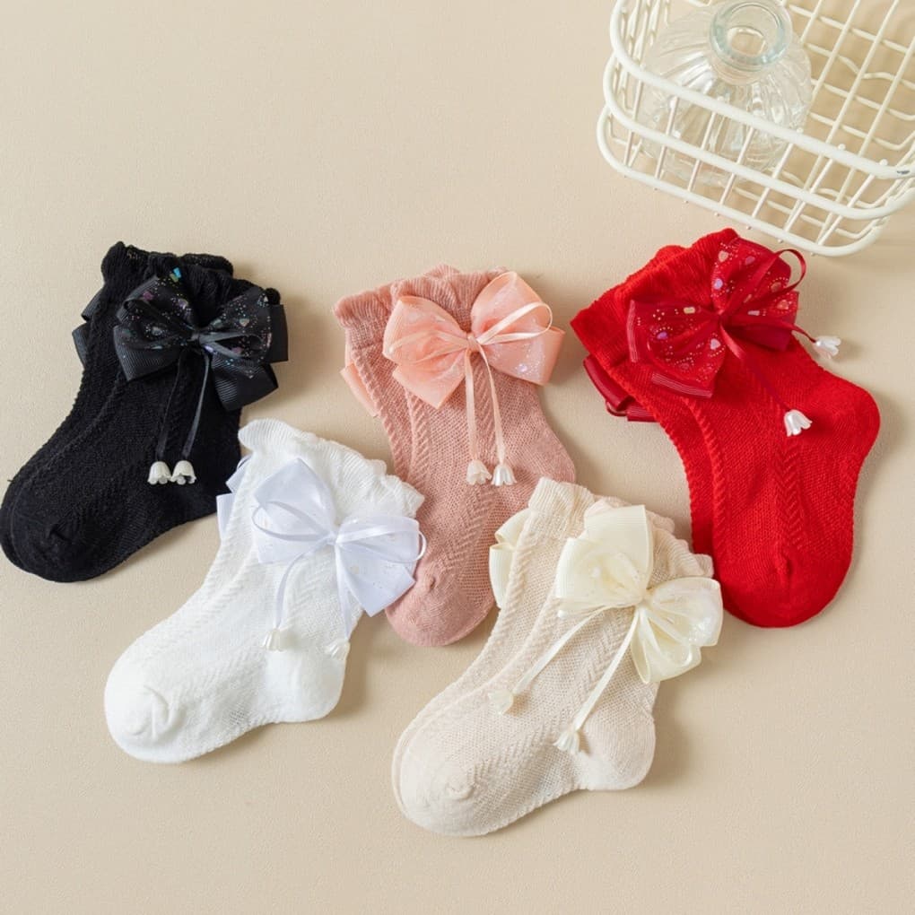 Meias Infantis Com Babados Para Meninas , Elegantes , Estilo Princesa , Macias , Fofas , Antiderrapantes , Laço Infantil