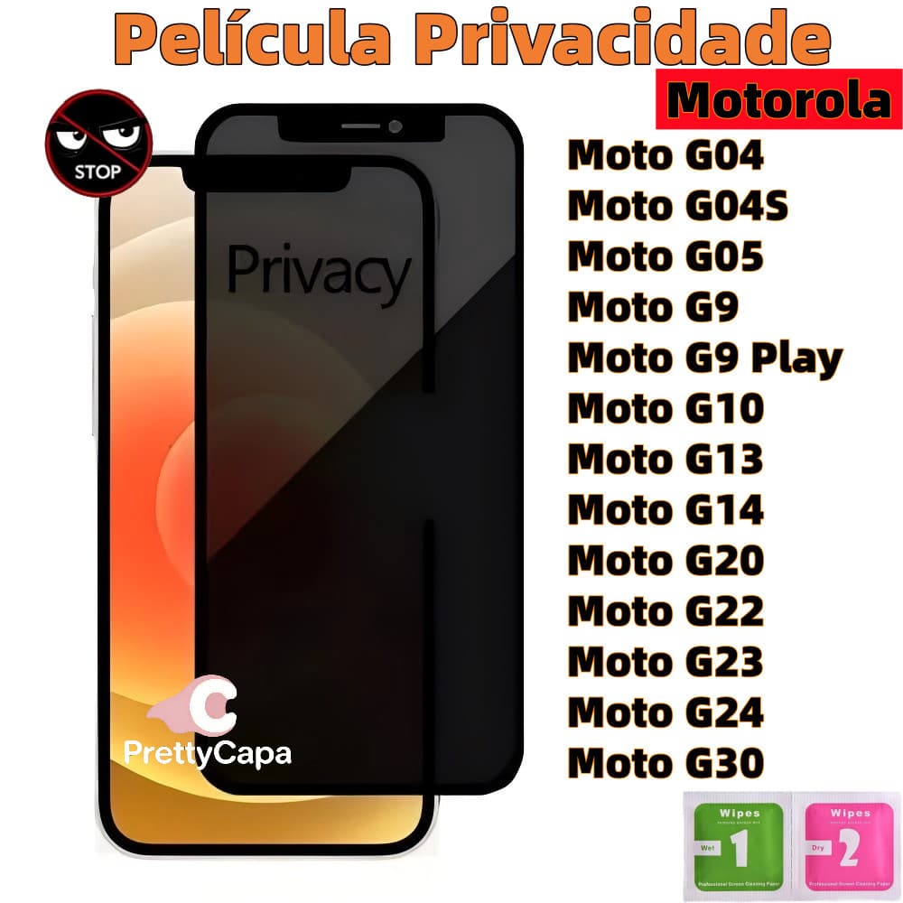 Película De Privacidade Vidro Temperado Spy Para Motorola Moto G24 G22 G06 G05 G20 G04S G14 G10 G30 G23 G9 G04 G13 PLay