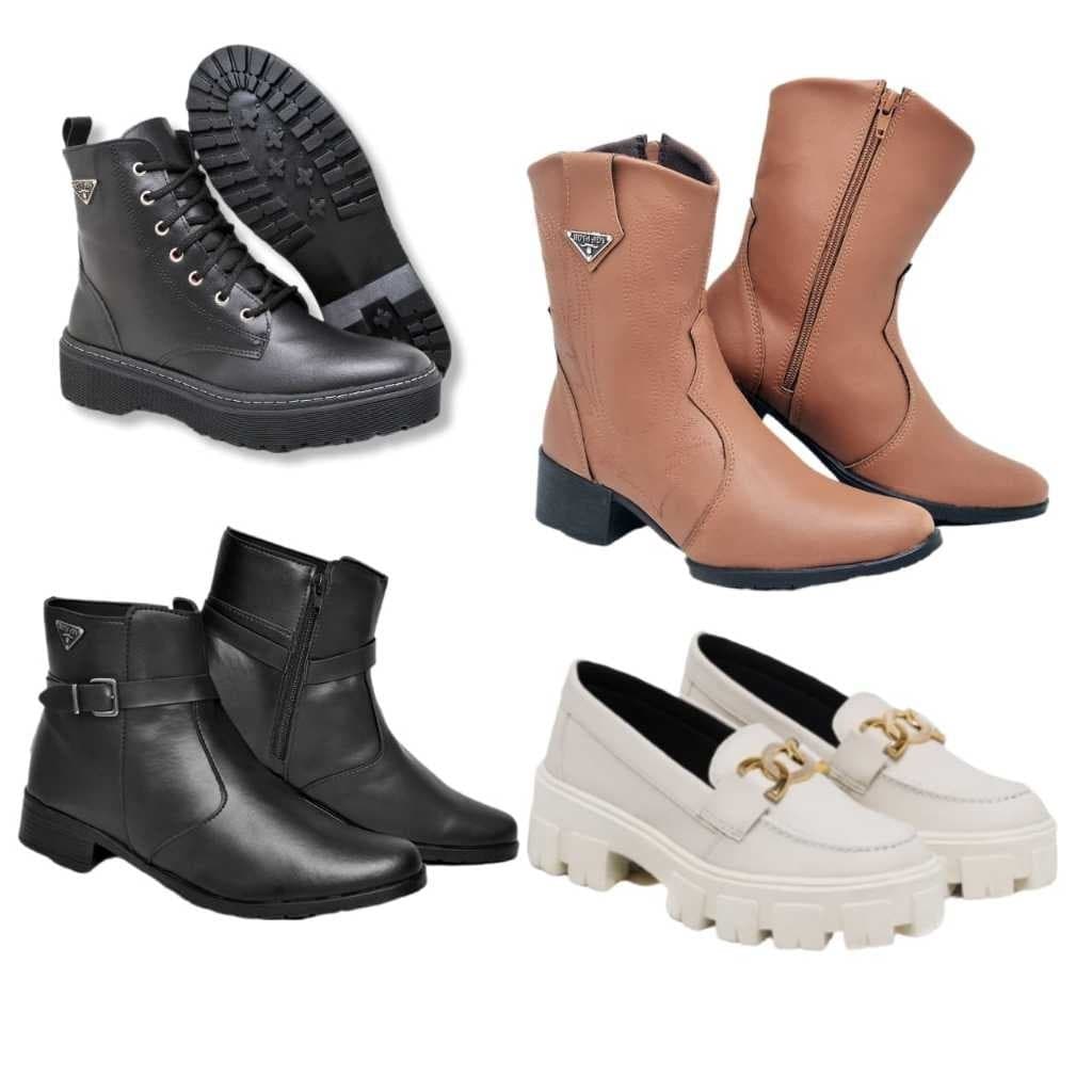 kit coturno + Bota Texana + Mocassim tratorado + Bota passeio cano baixo