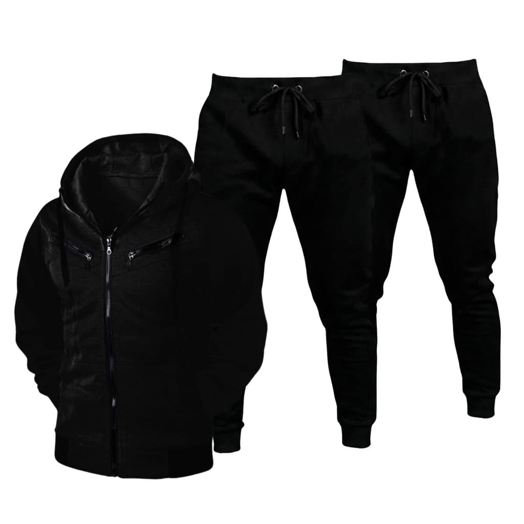 Kit Blusa de Frio Masculino com Capuz + 02 Calças de Moletom Ajustável Conjunto Feminino Unissex