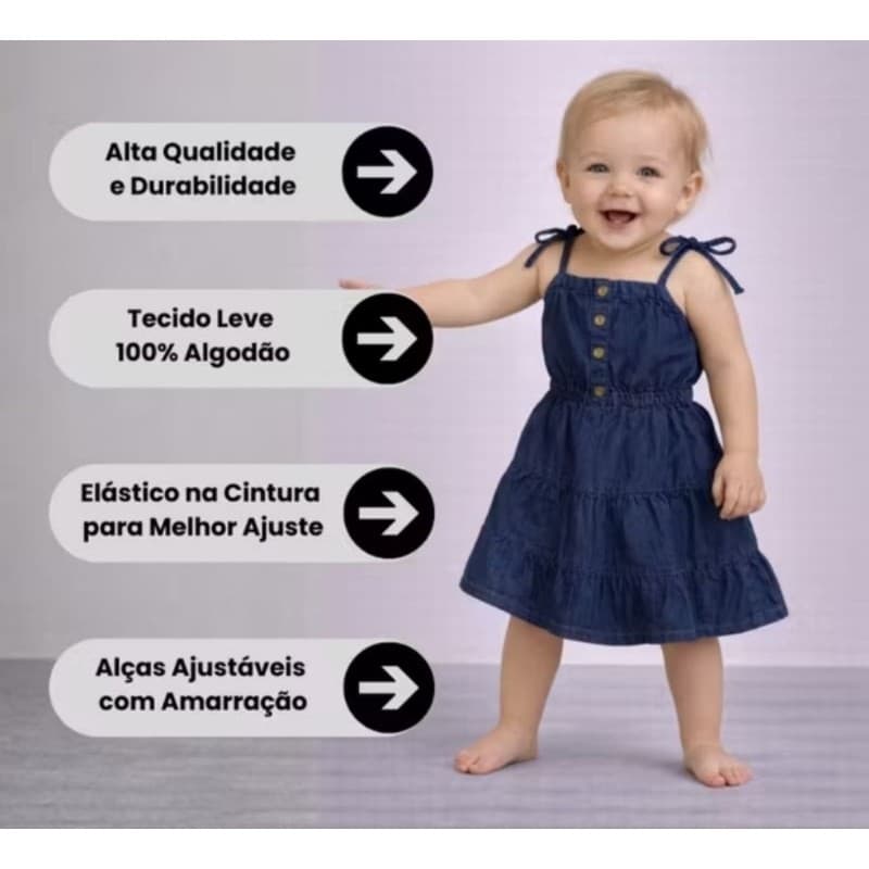 vestido infantil menina bebê tamanho p m g para recém nascida alça ajustável elástico na cintura leve e confortável