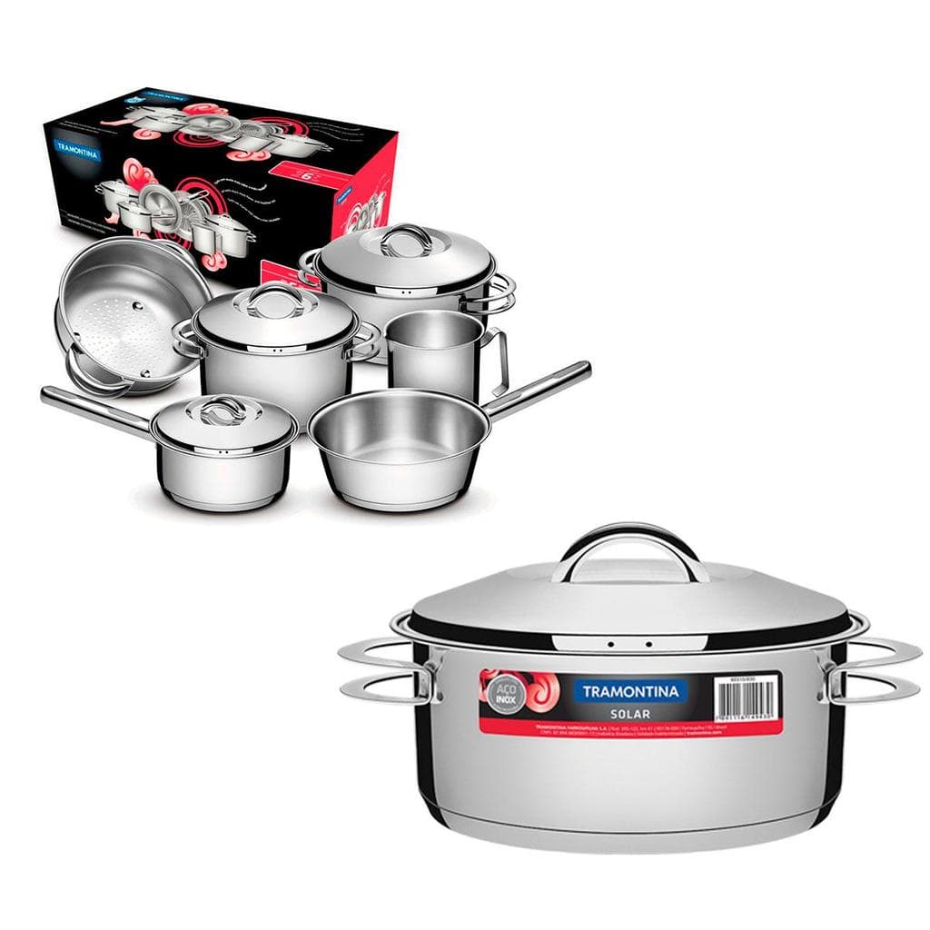 KIT - Conjunto de Panelas Inox 6 PCS Solar + Panela Inox Fundo Triplo Solar 4,7L - Tramontina