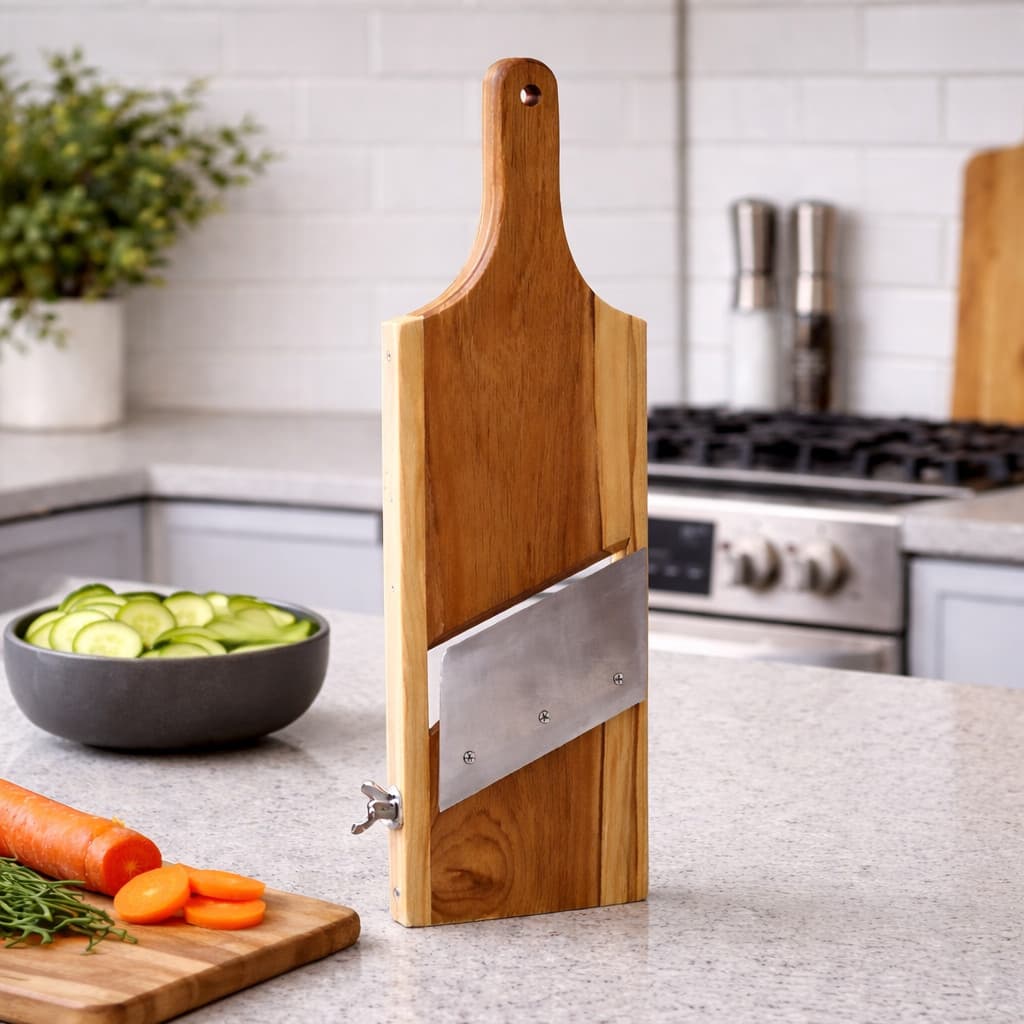 Fatiador de Legumes Madeira teca Lâmina Inox Cortador Manual Cozinha  Ralador  de legumes  Frutas Verduras