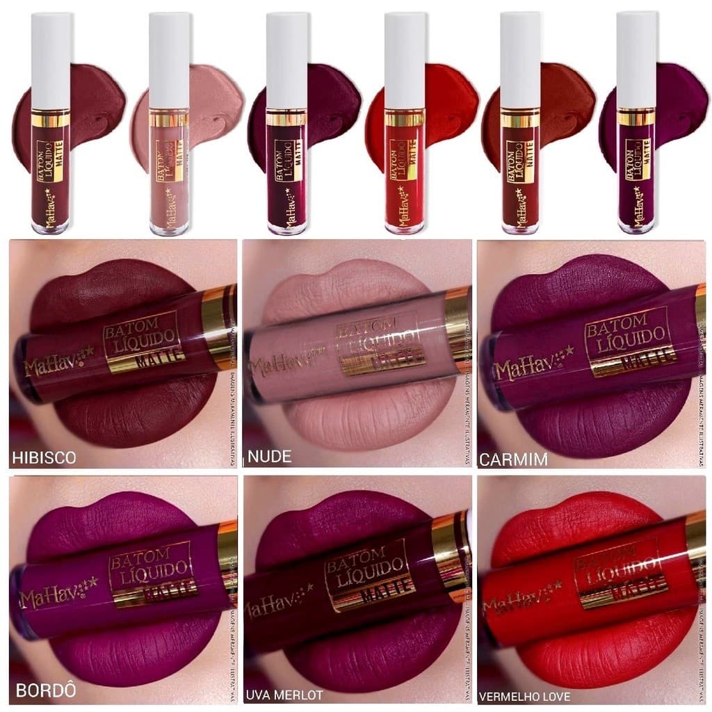Batom Liquido Matte Longa Duração, Pigmentado, Cores Intensas, Mahav