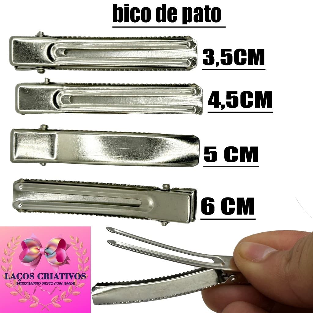 Presilha Bico de Pato Jacaré 2 Garras 3,5cm a 6cm – Kit 50 ou 100 Unidades