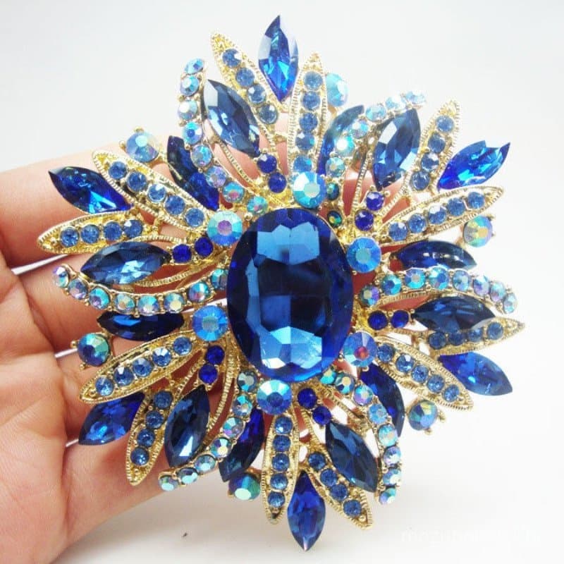 Moda Design De Luxo Estilo Vintage Pingente De Flor Oval Azul Broche Rhinestone Cristal Ouro Tom Seleção Multicolor