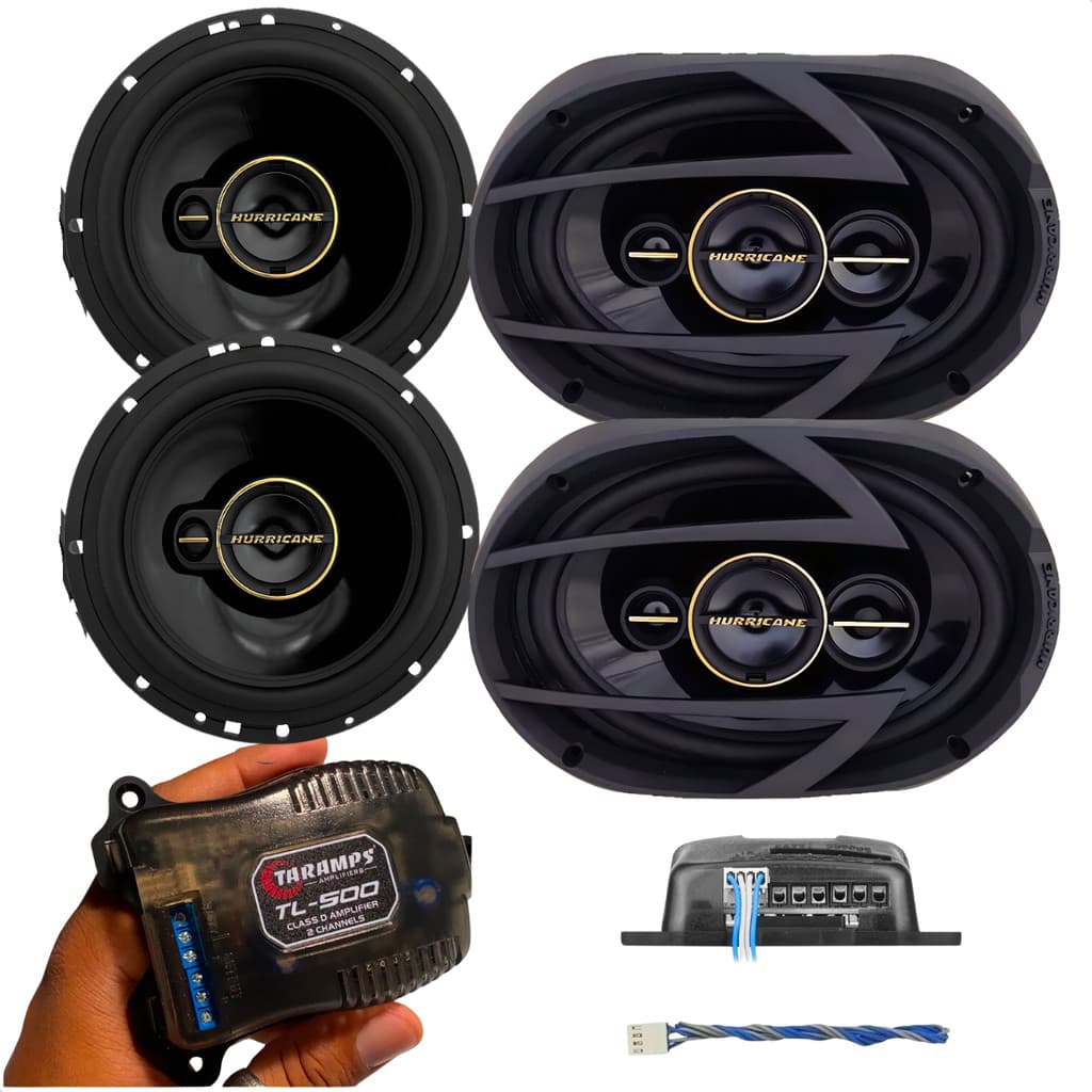 Kit Alto-falantes Hurricane Aurum 6 + 6x9 Triaxial Carro Com Módulo Taramps Tl 500 Preto