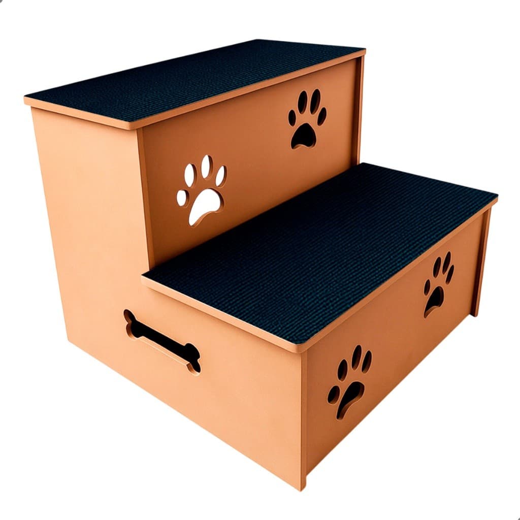 Escada para Pet Cachorro 2 Degraus MDF 33x31cm Antiderrapante Suporta até 40kg Cães e Gatos Acesso Sofá Cama Montável