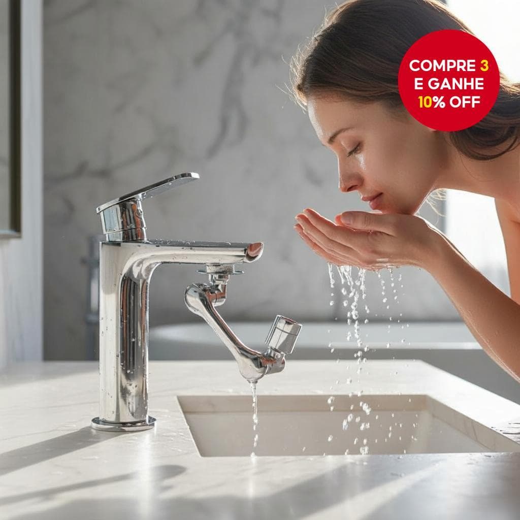 Extensor de Torneira Rotativa 1080° à Prova de Respingos, Bico Duplo, Spray Filtrado para Pia de Cozinha, Compatível