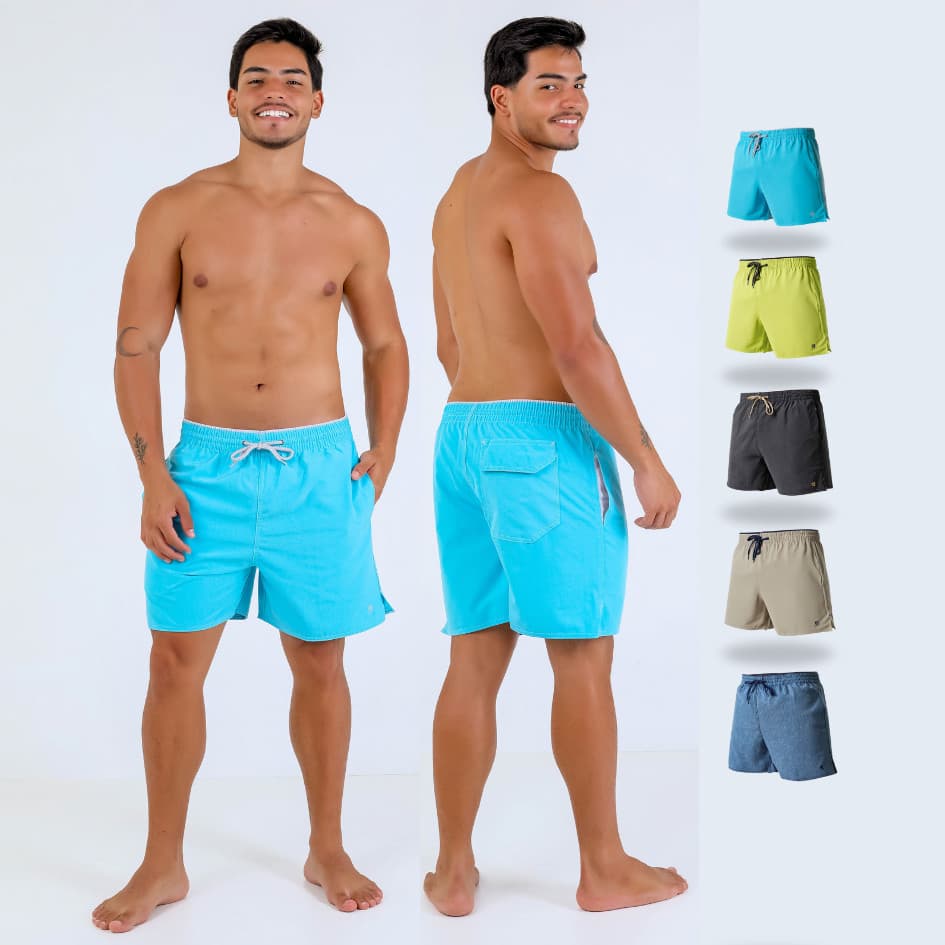 Bermuda Mescla Elastano Recorte Lateral Fenda Bolsos Liso Azul Claro Mauricinho Passeio Verão Praia