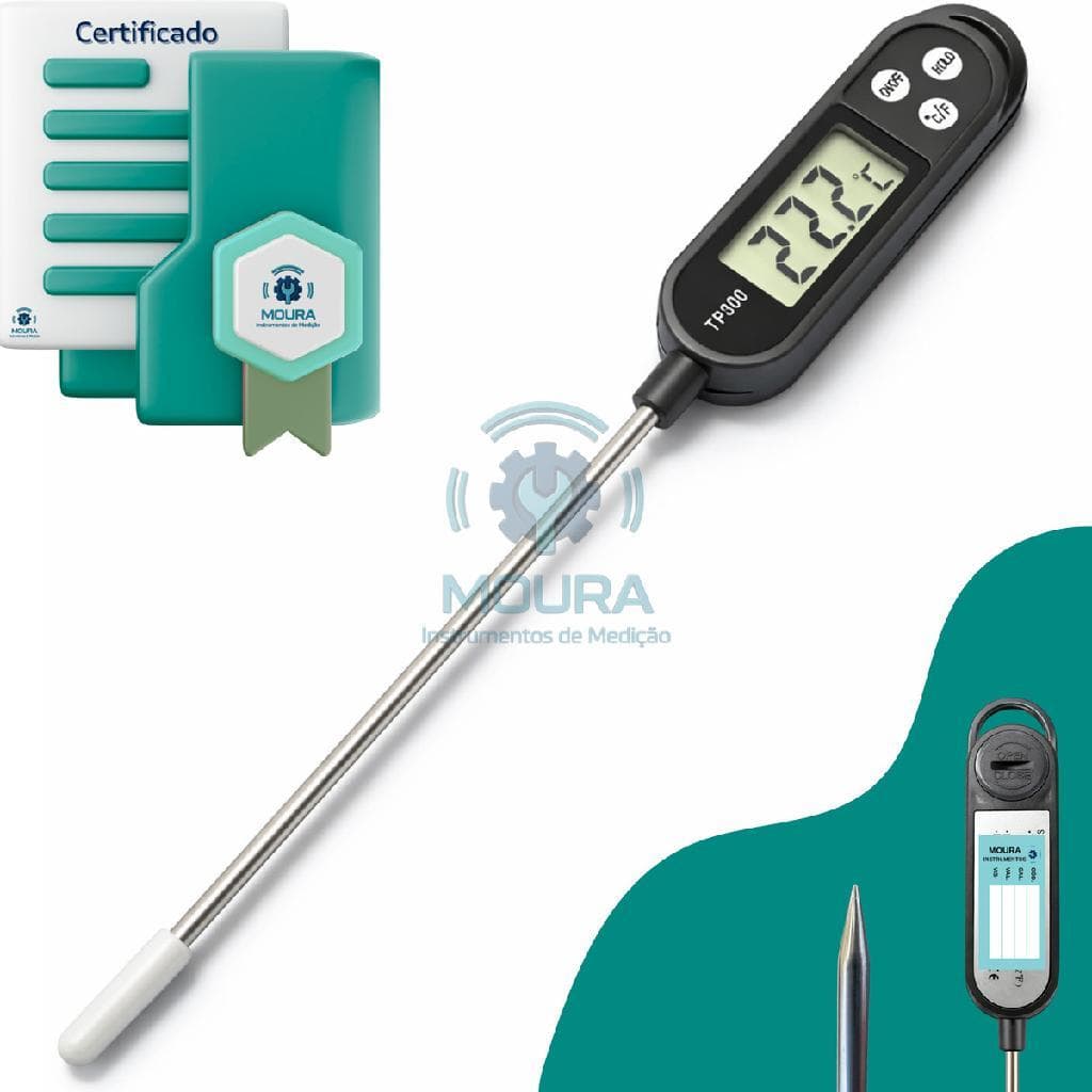 Termômetro Culinário Digital Espeto Com Certificado De Calibração - Moura Instrumentos - Tp300p - Preto