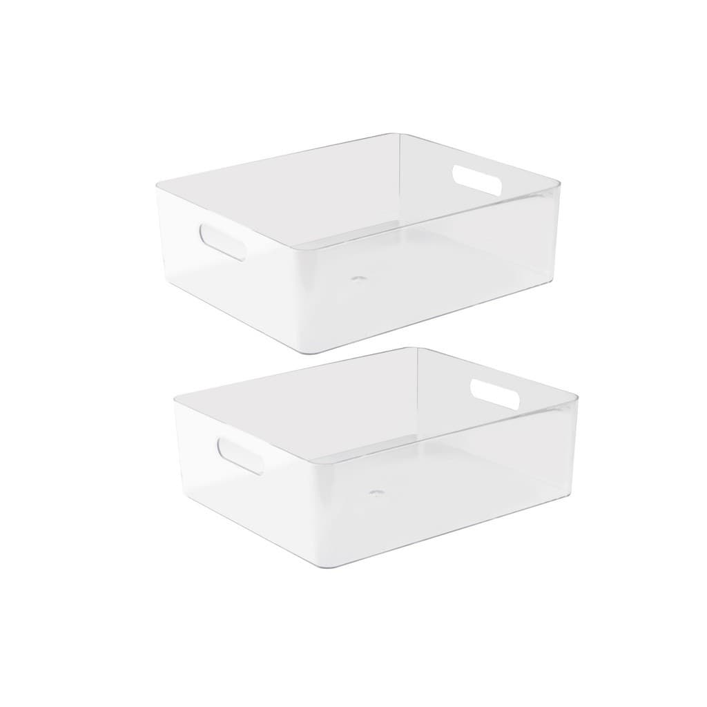 2 Caixas Cestas Organizadoras Acrílico 32 x26,5 Perfeita Multiuso Dispensa Cozinha Decoração