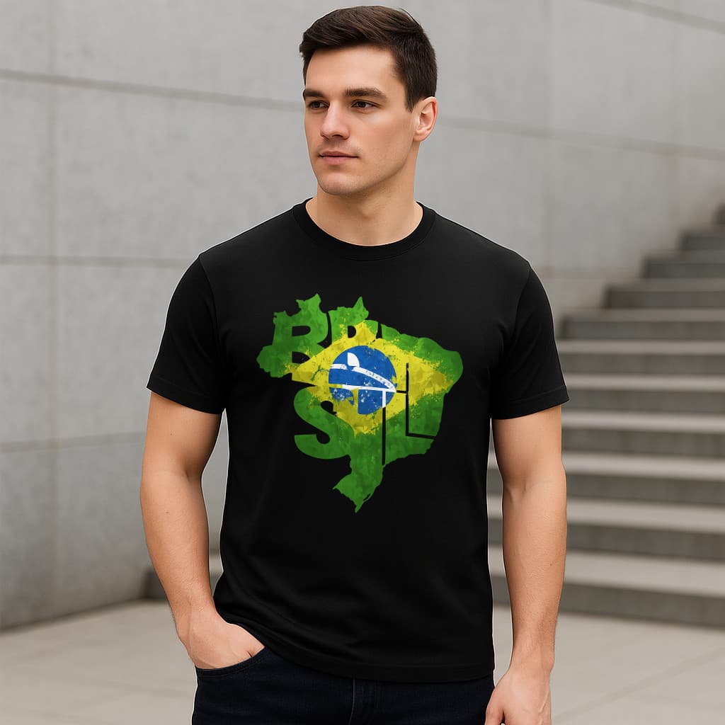Camiseta Blusa Masculina Seleção Brasil Mapa Bandeira Estampa Moderna Copa