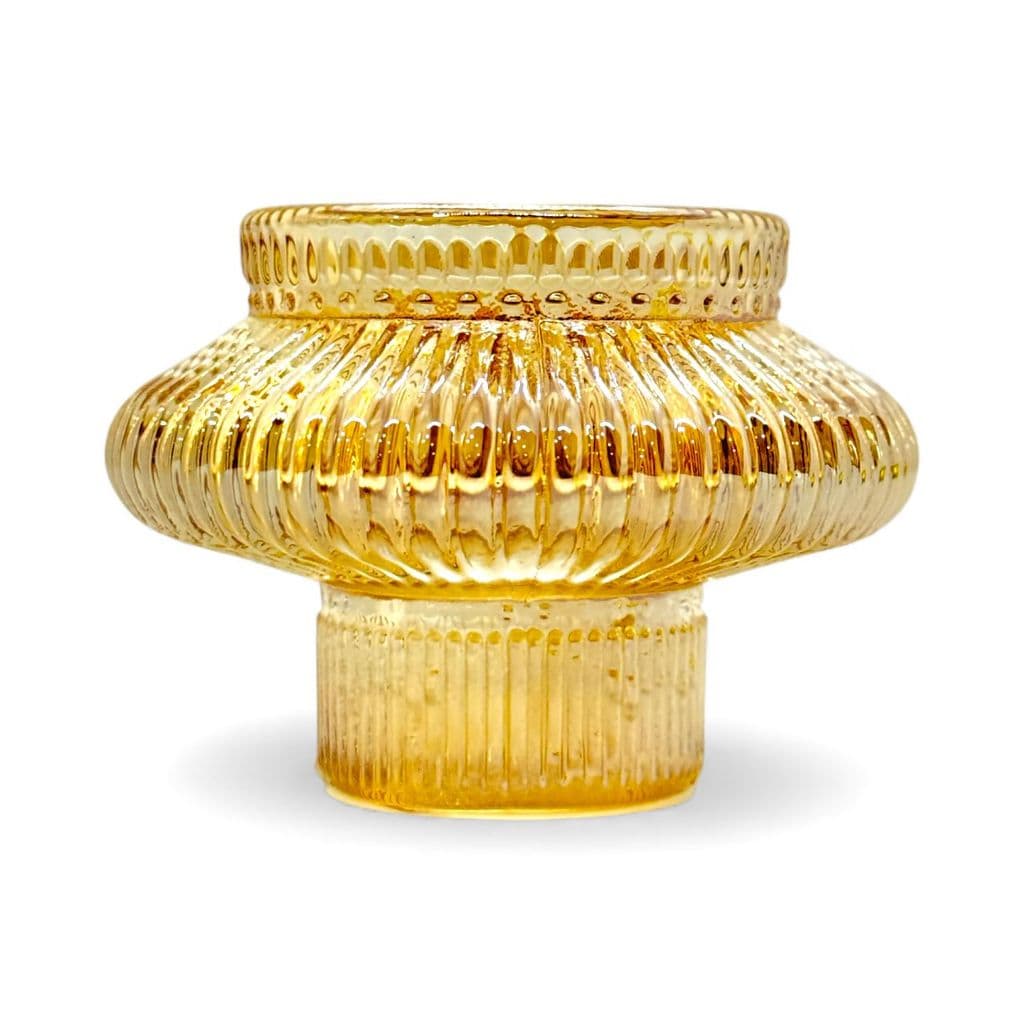 CASTIÇAL DE VIDRO CRISTAL PORTA VELA DOURADO 6CM