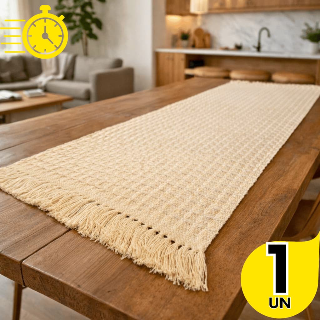 Caminho de Mesa Boho Chic Cru Luxo 100% Algodão Natural Tear Manual Decoração Elegante  Sustentável