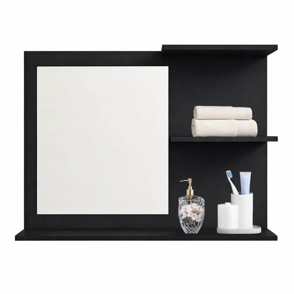 Móvel Multiuso Preto MDF Com Espelho Para Banheiro Moderno