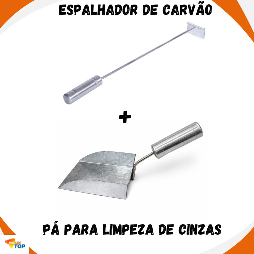 Pá Para Limpeza Churrasqueira Cinzas Metal + Espalhador de Brasas Carvão Top