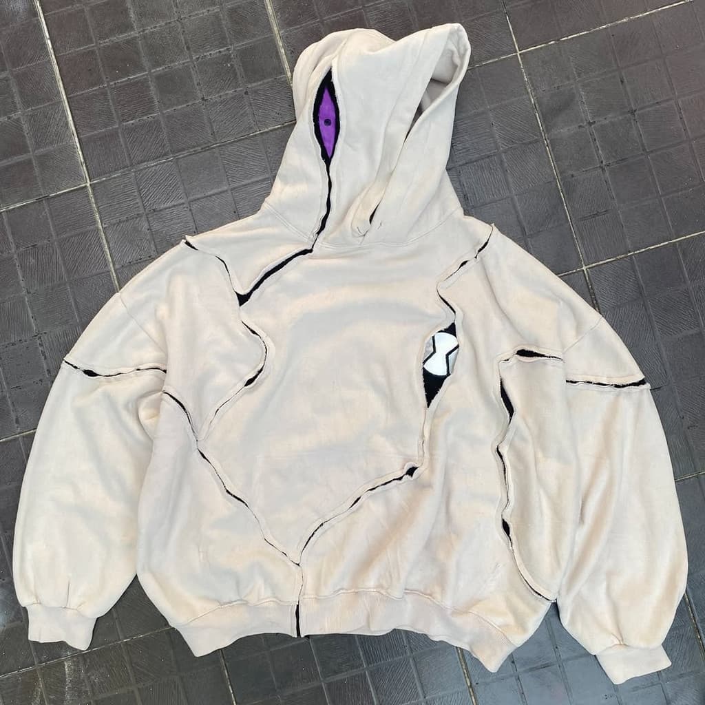 Cor Clara Emenda Bordado Vintage Estética Olho Impressão Casual Pullovers Com Capuz Masculino Versátil Clássico Harajuku