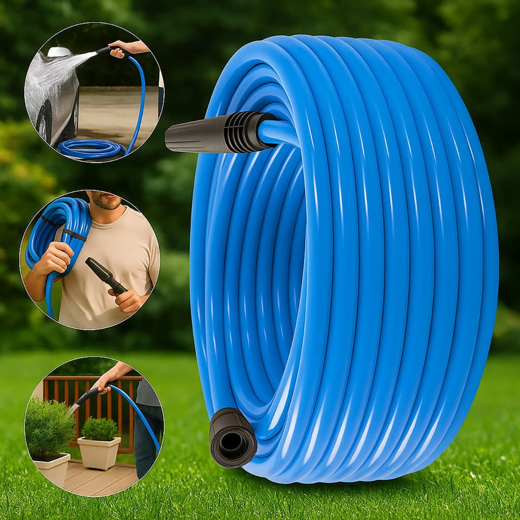 Mangueira Jardim Silicone Com Esguicho 7/16 Azul Reforçada Alta Resistência de 7 a 20 Metros.