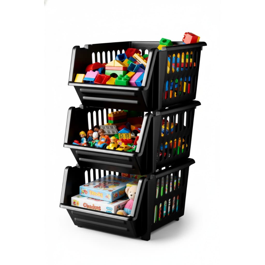 10 Cesto Caixa Bin Empilhavel Preto Expositor Organizador Estoque Loja Plastico 13x25cm Produtos