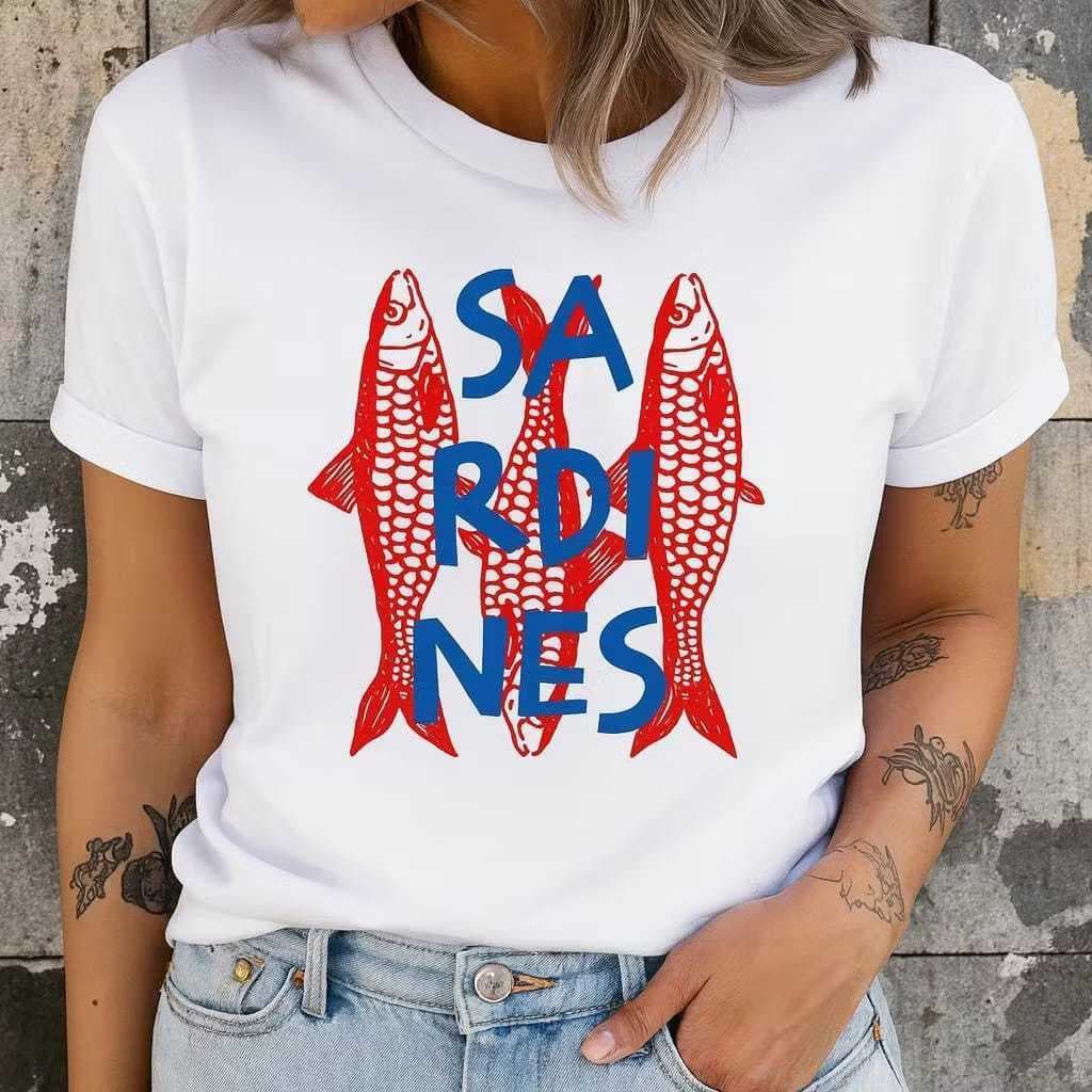 Camiseta T-shirt Feminina Sardinhas Sardines 100% Algodão estilosa verão Entrega Imediata
