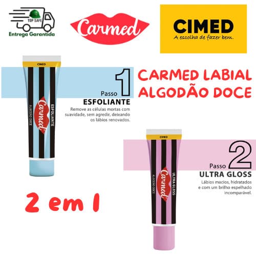 Carmed SOS Algodão Doce 2 em 1 Esfoliante 10g + Ultra Gloss 10g Hidratante labial