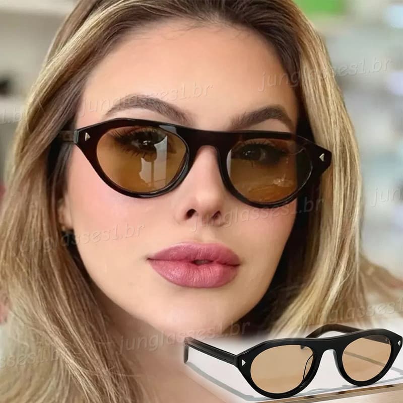 Óculos De Sol Retrô Ovais De Armação Pequena Para Mulheres E Homens Moda Olho De Gato Marrons