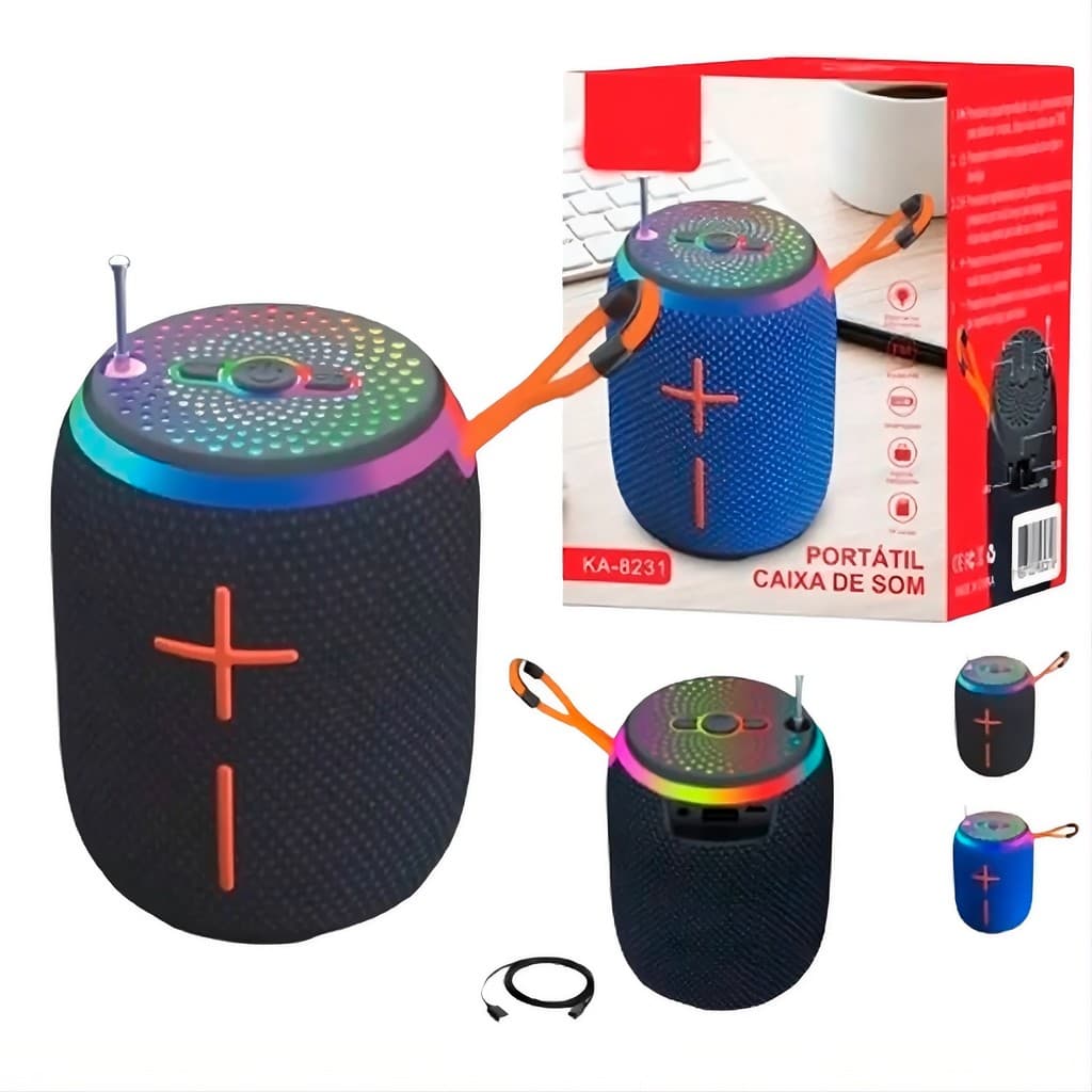 ALTO-FALANTE BLUETOOTH PORTÁTIL À PROVA D'ÁGUA COM ENTRADA USB CARTÃO DE MEMÓRIA SOM POTENTE E BATERIA DURÁVEL