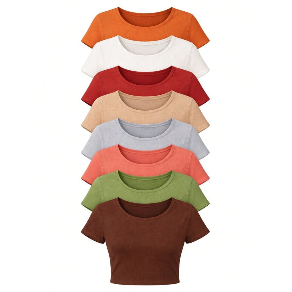 Kit 7 Blusas Feminina Caneladinha Camiseta Manga Curta Básica Babylook Cores Tendencia 2026