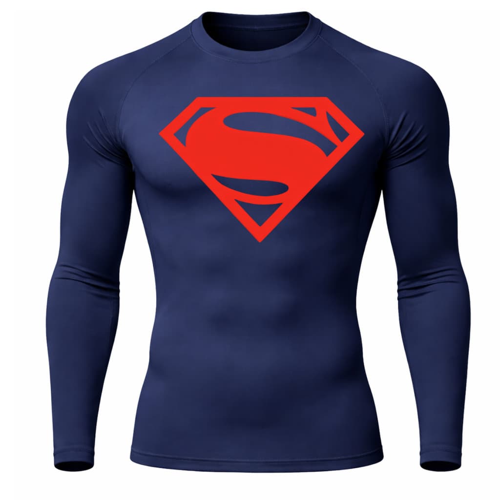 Camisa Compressão SUPERMAN Proteção Uv 50+ Estampada Tecido Gelado Segunda Pele Manga Longa