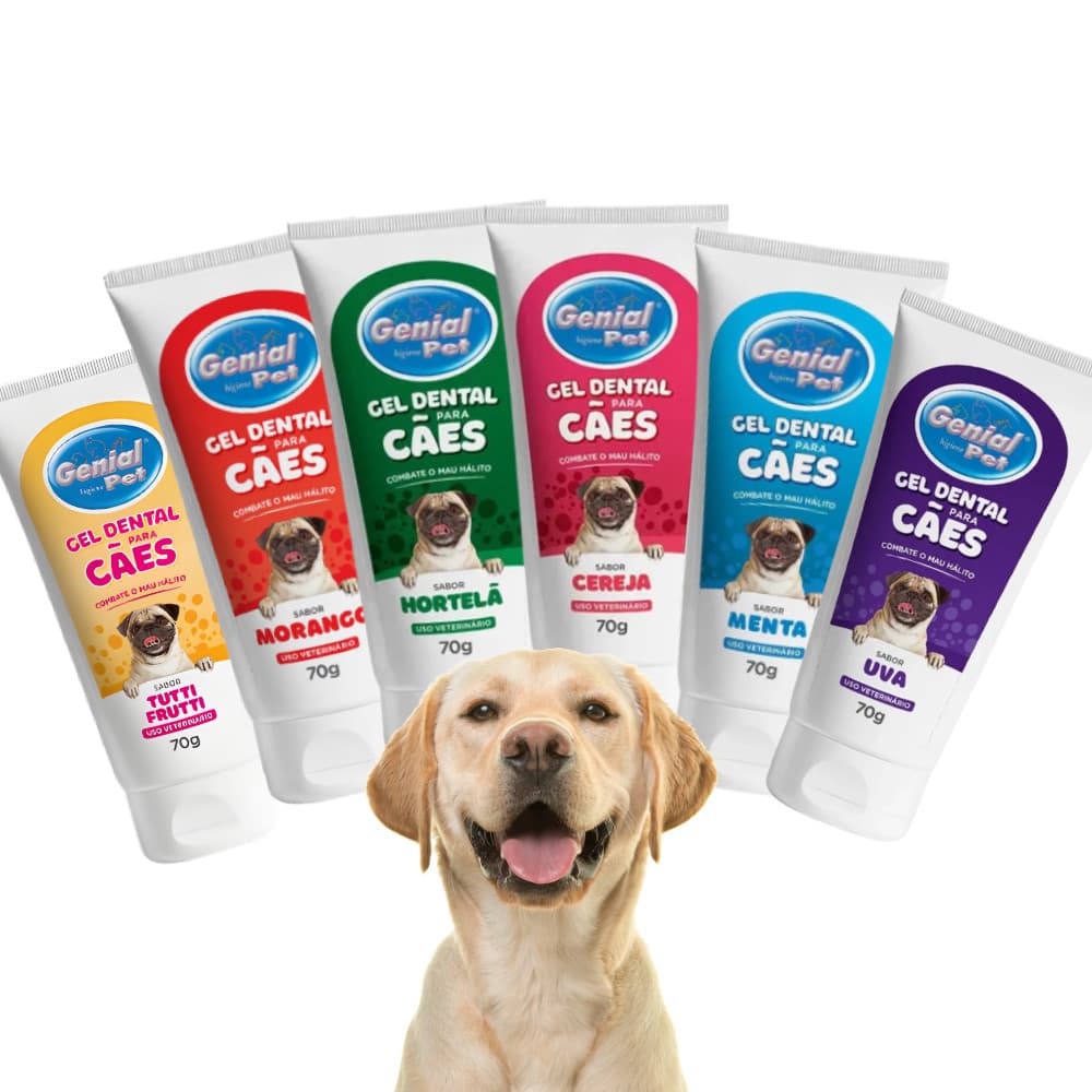 Gel Dental para Cães e Gatos Genial Pet e Dogway Saborizado Higiene Bucal Anti Mau Hálito