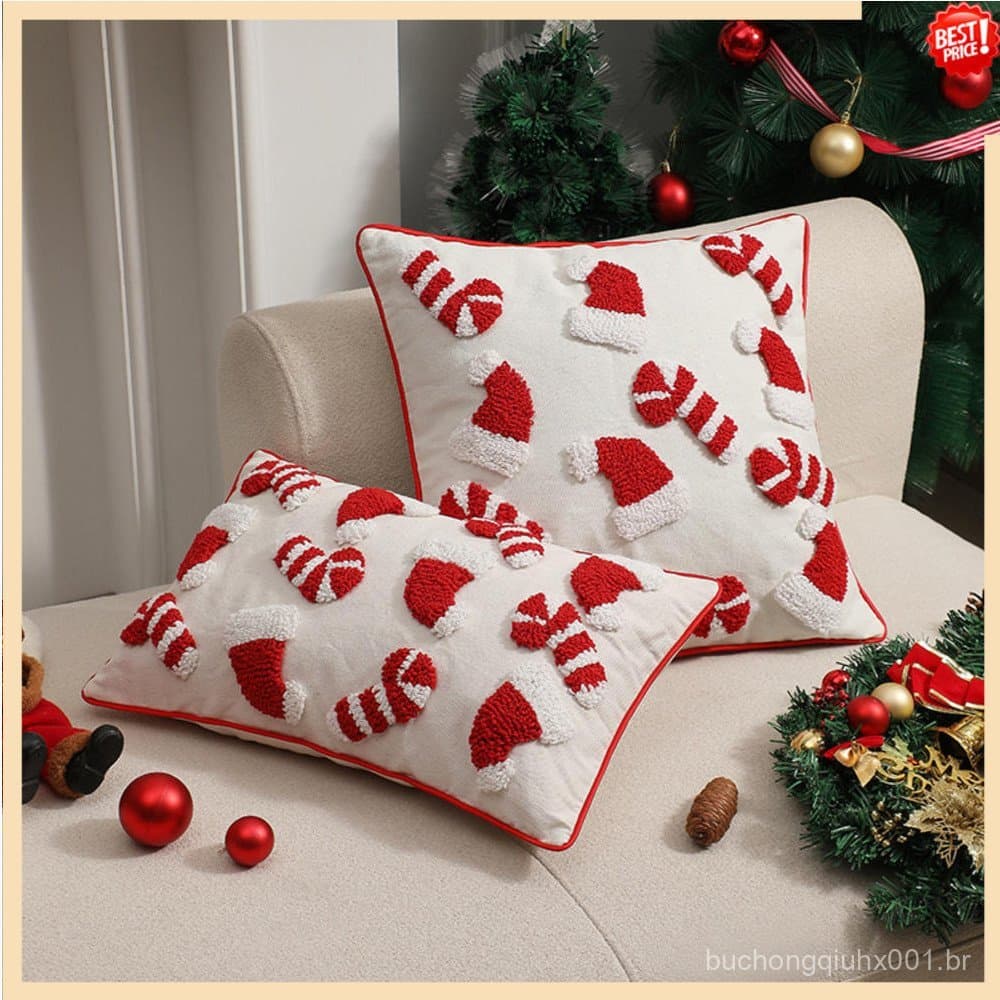 Capa de Almofada de Natal com Chapéu e Guarda-chuva Decoração de Festa Capa Protetora de Inverno