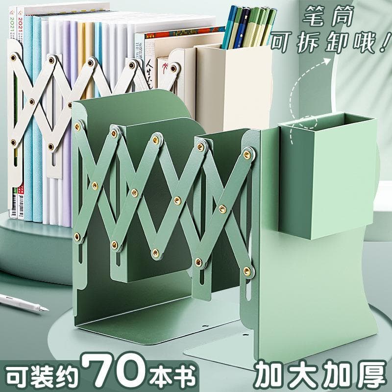 Suporte para livros retrátil com porta-canetas Estante integrada Livro de mesa dobrável Rack de armazenamento de livros