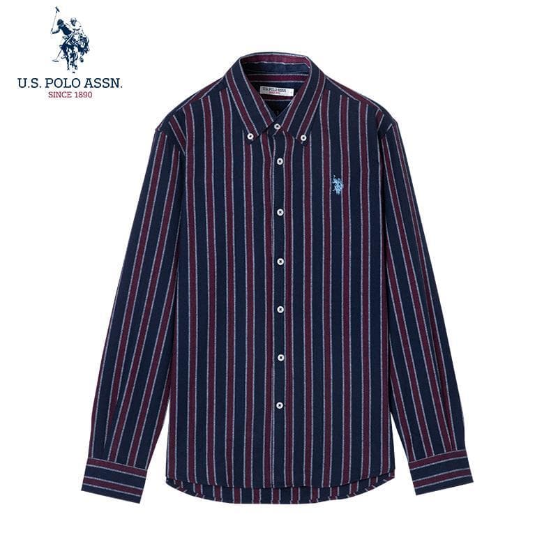 Uspoloassn American Poloassn Association Primavera Outono Camisa Masculina de Manga Comprida Camisa Listrada de Algodão