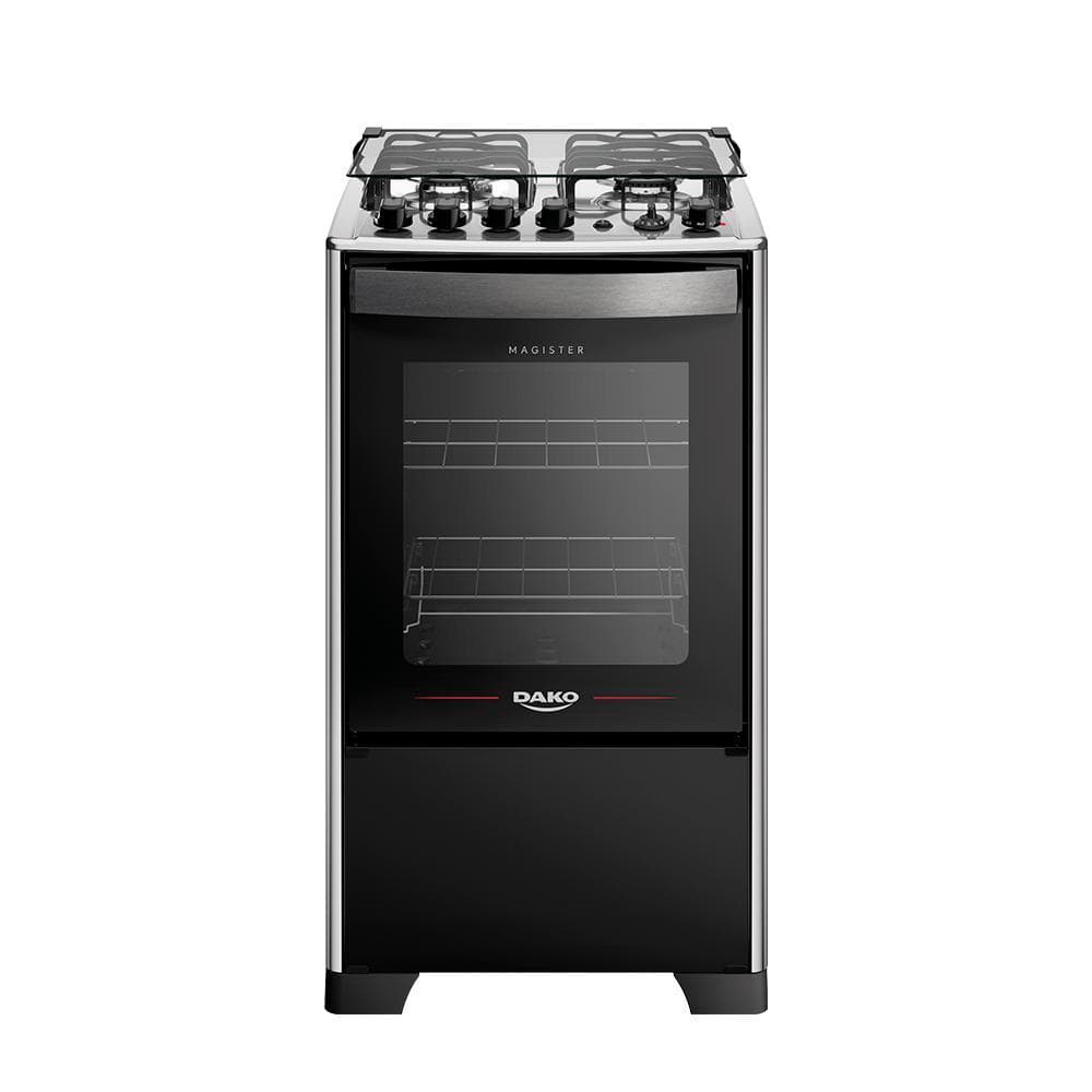 Fogão 4 Bocas Dako Magister Grill Preto  Mesa Inox Bivolt