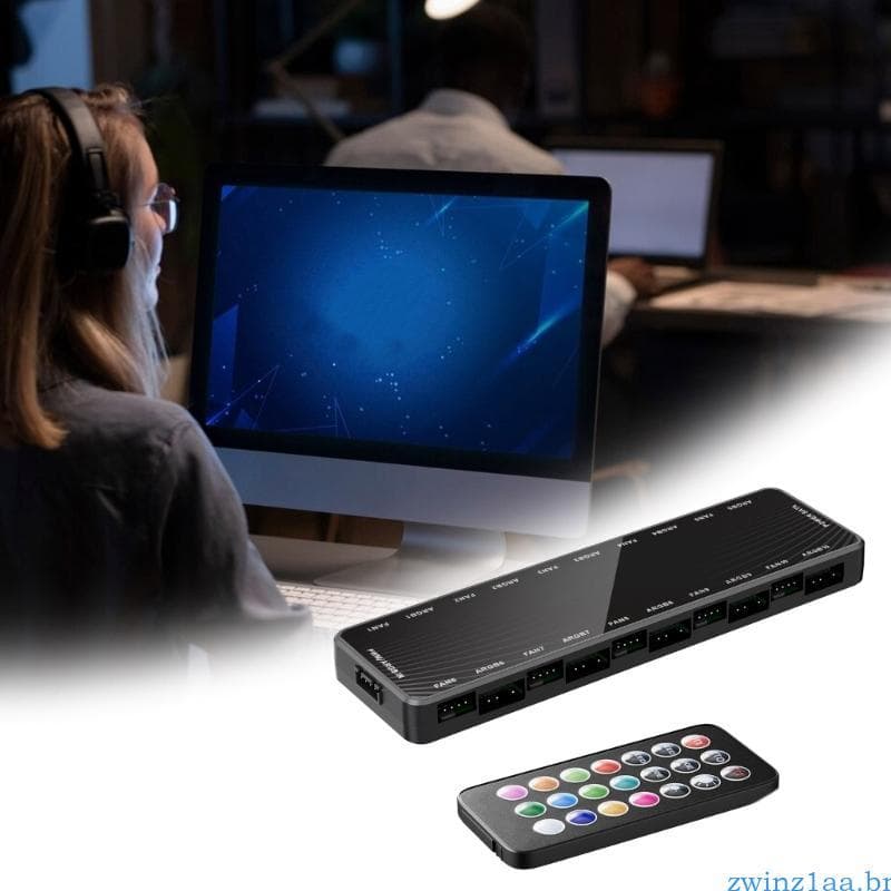 zwinz1aa Hub Controlador Ventilador PC Para 10 Ventiladores ARGB PWM Efeitos Iluminação Remota