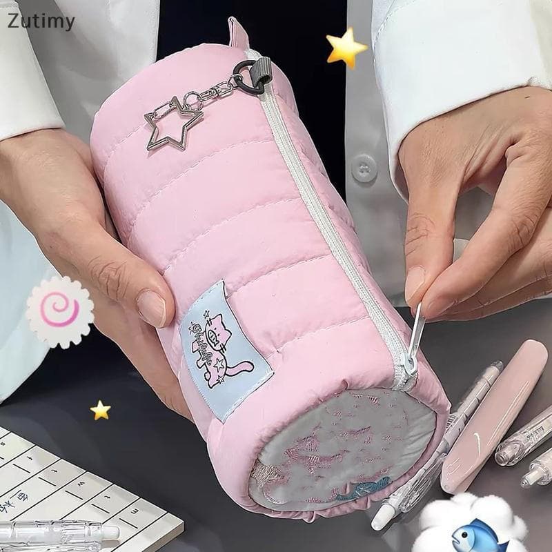 [Zutimy] Caneta Rosa De Grande Capacidade Bolsa Criativo Soft Touch Pencil Caso Organizador De Armazenamento De Papelari