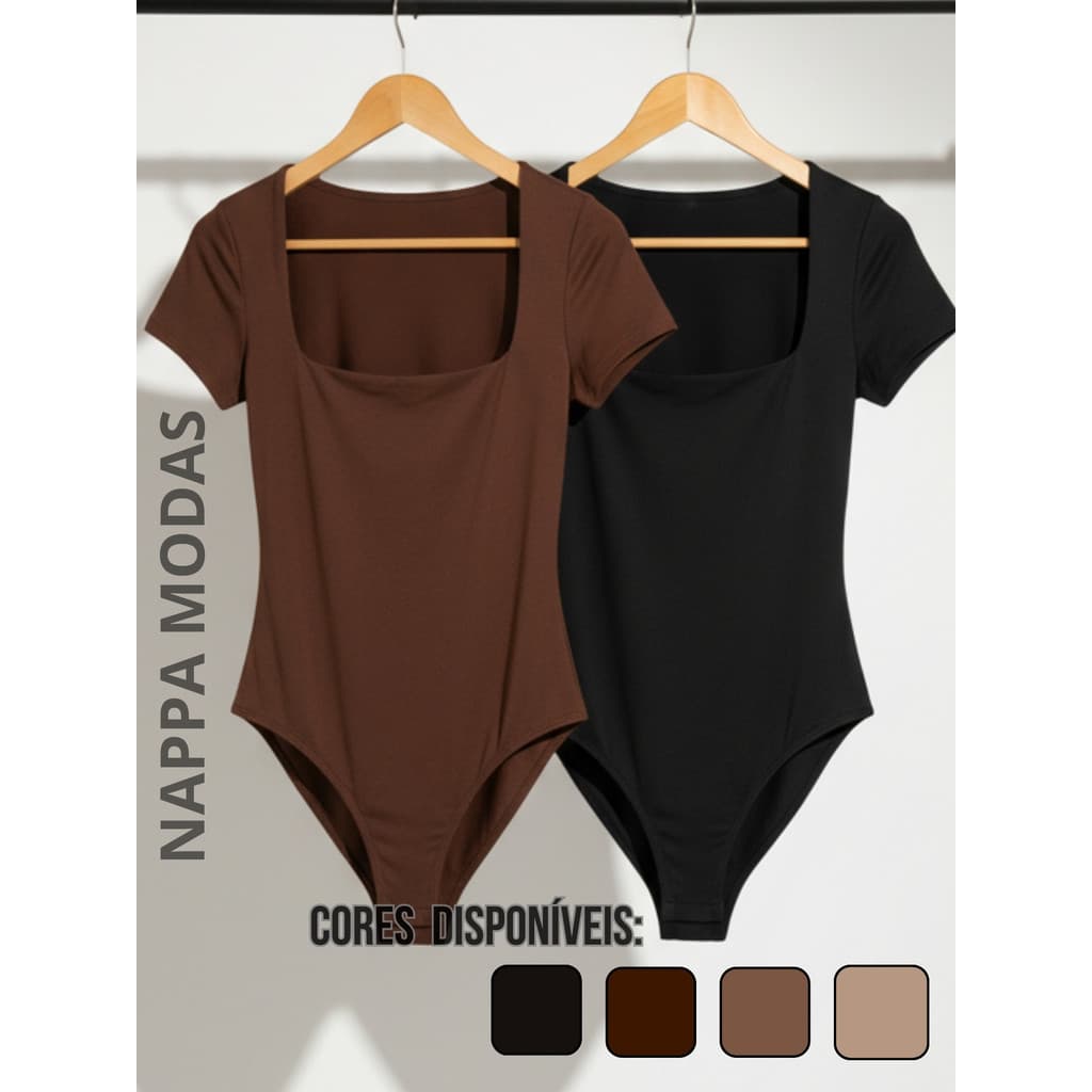 Kit 2-1 Body Feminino Manga Curta Suplex Poliamida Gola Quadrado /Forro Duplo Seios/Moda Casual/Tendência