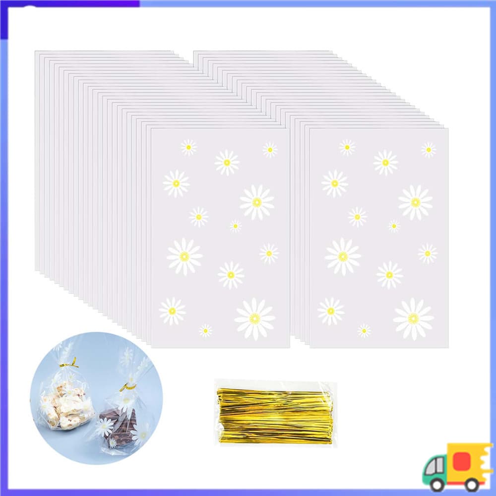 50/100 peças saco de doces transparente margarida saco de embalagem de alimentos de qualidade alimentar 15x23cm