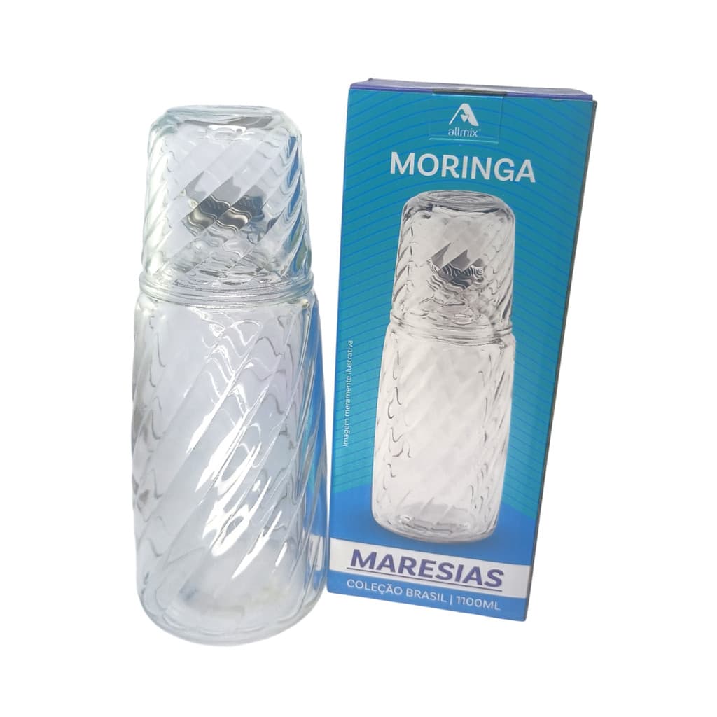 Moringa de Vidro 1100ml com Copo | Jarra de Água Suco com Tampa Copo Modelo Maresias