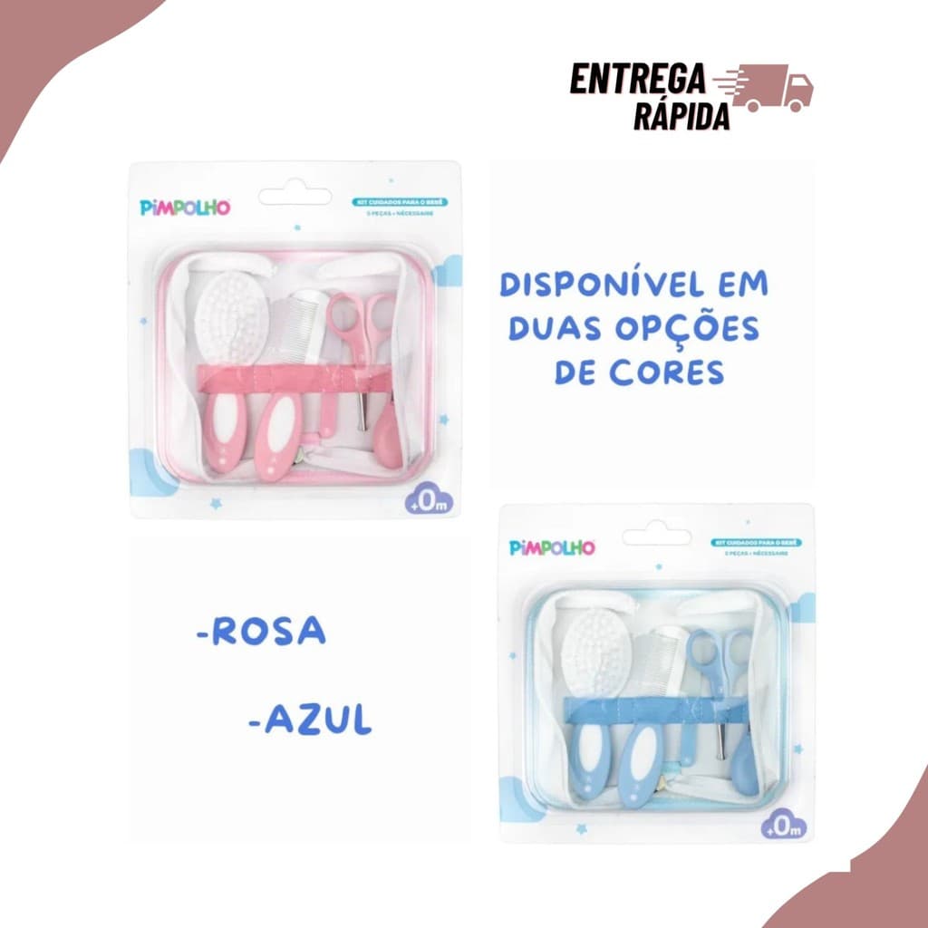 Kit Pimpolho Bebê Kit Higiene 5 Peças Acompanha Necessaire Primeiros Cuidados do Recém Nascido Menino  Menina