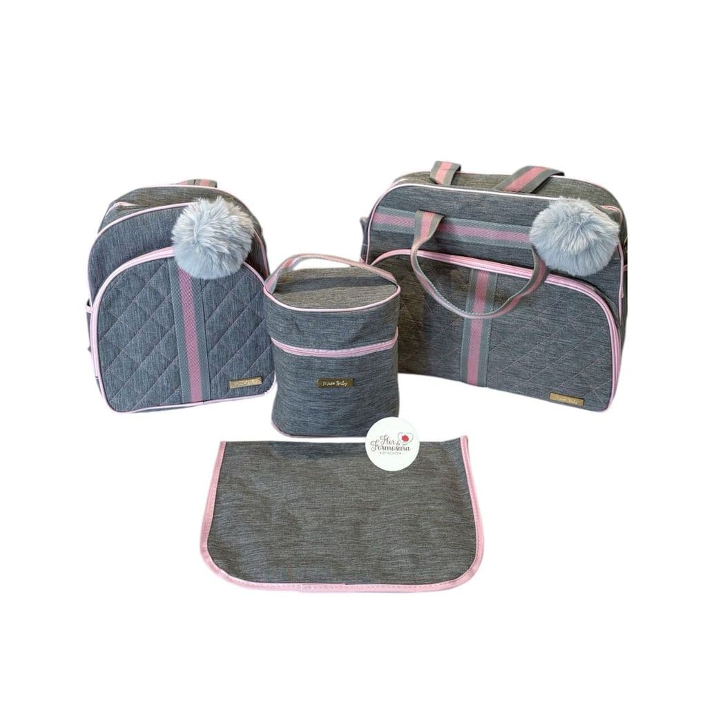 KIT MALA MATERNIDADE MAVE BABY 4PCS MESCLA MOCHILA- ROSA E CINZA