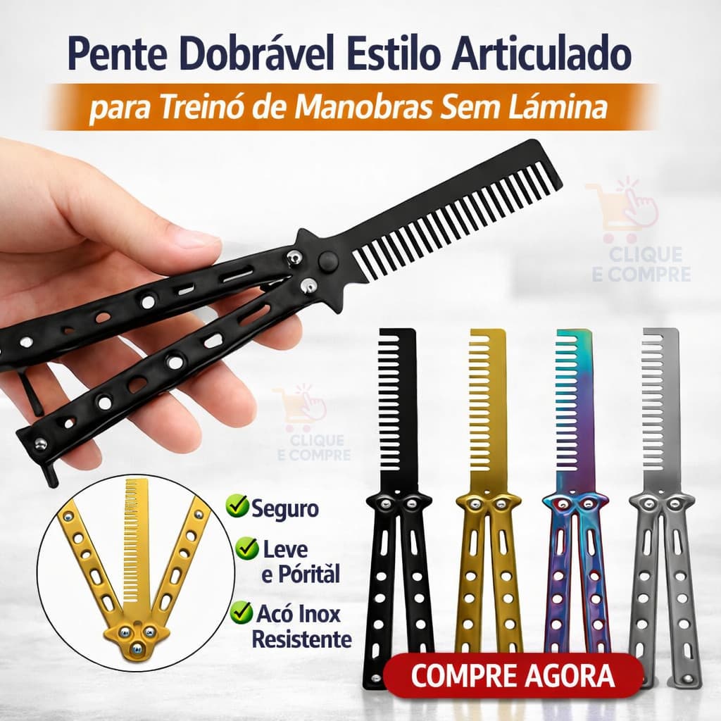 Pente Treino Manobras Dobrável Estilo Butterfly Sem Lâmina Colecionavel Articulado