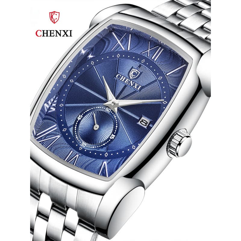 CHENXI Relógio Quadrado Masculino Calendário Luminoso Moda Relógio de Quartzo Masculino Banda de Aço Cinto Relógio de Pu