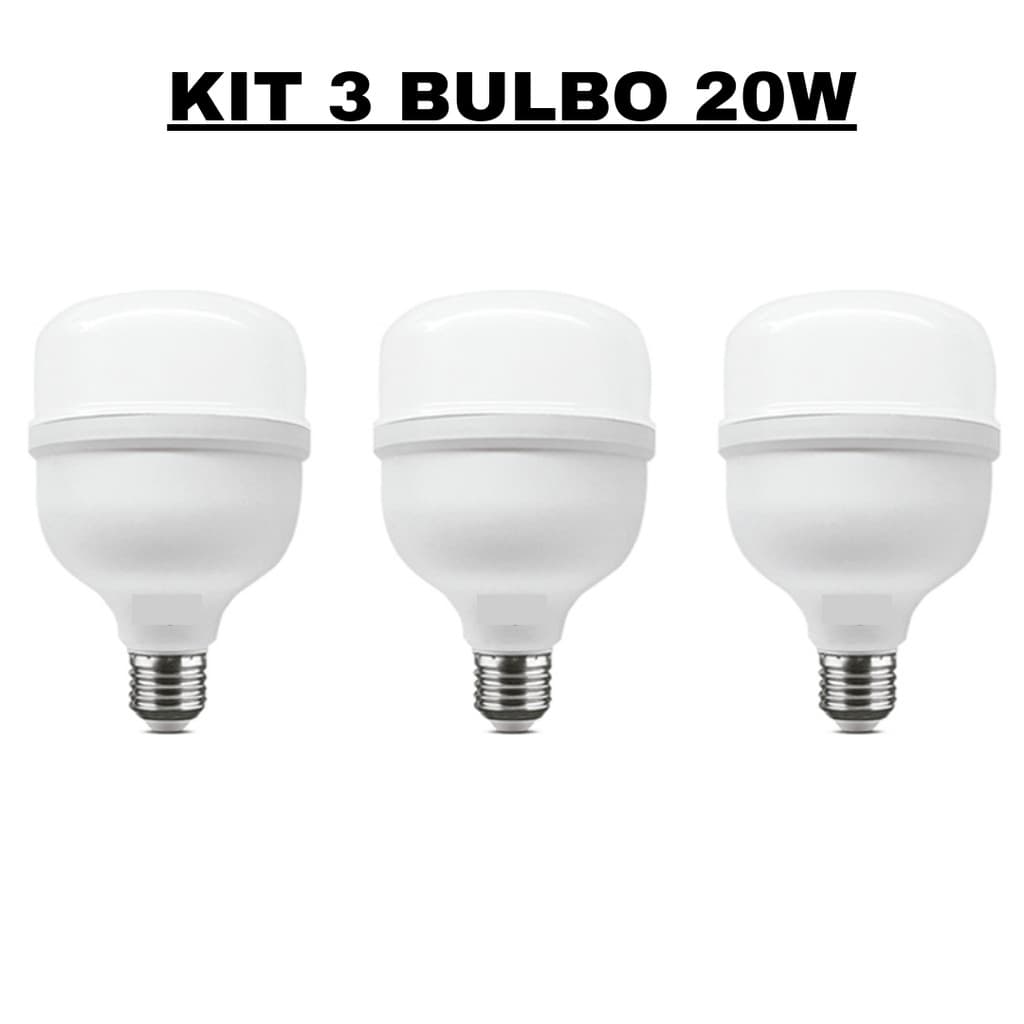 Kit 3 Lâmpada Bulbo Led 20w 6500k Branco Frio Bocal E27