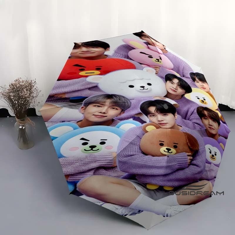 Moda masculina grupo BTS impresso guarda-sol à prova de ultravioleta à prova de vento impermeável leve portátil ao ar li